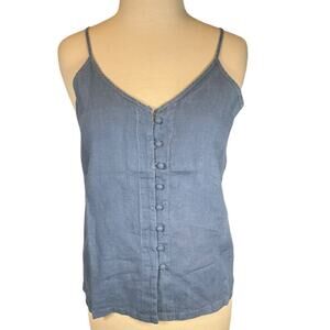 Revolve Krisa Tank 100% Linen Size Small Button Down Blue Adjustable Straps